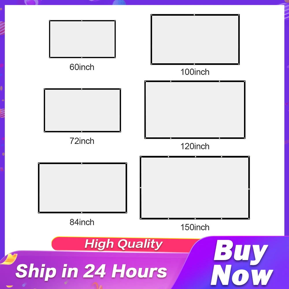 Anti Light Projector Screen Fabric 60 72 84 100 120 150 Inch Projection Cloth Simple Curtain Home Outdoor Office Accessories thumbnail 6