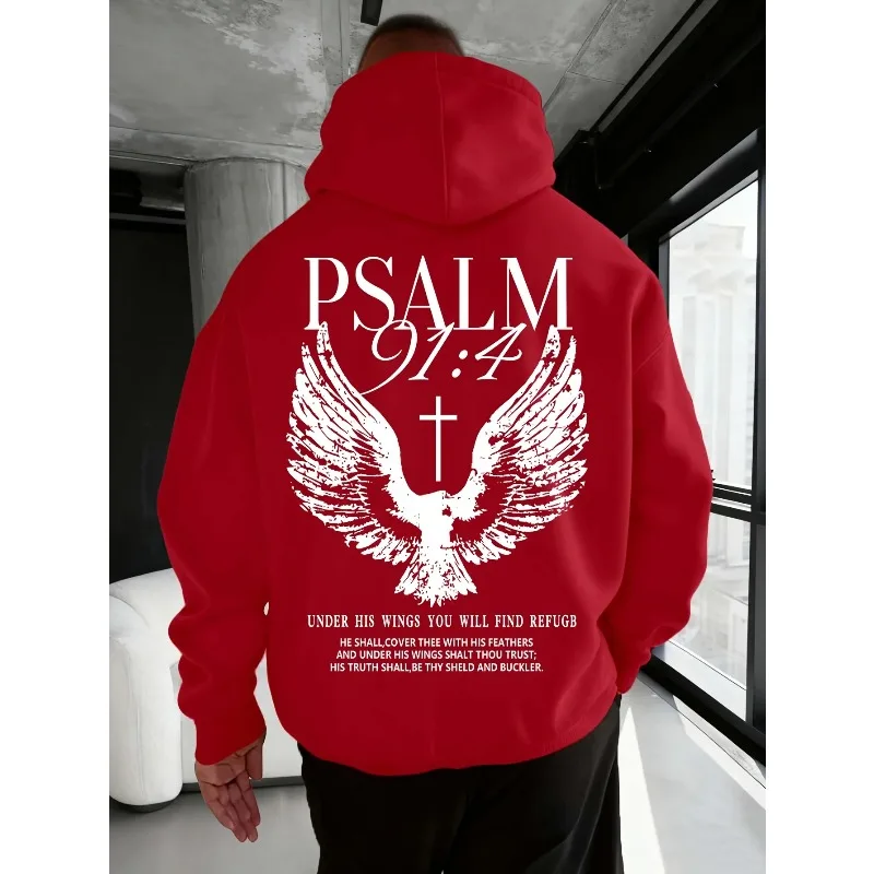 Christian Bible "Psalm" 91:4 Print Men Women Hoodie Street Casual Retro Harajuku Trend Fall Winter Pullover Sweatshirt Clothing thumbnail 2