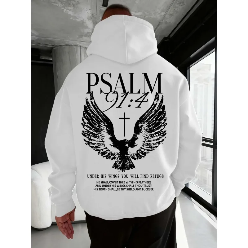 Christian Bible "Psalm" 91:4 Print Men Women Hoodie Street Casual Retro Harajuku Trend Fall Winter Pullover Sweatshirt Clothing