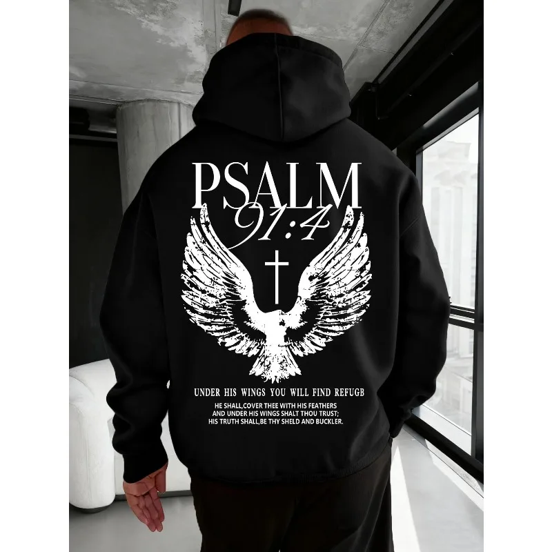 Christian Bible "Psalm" 91:4 Print Men Women Hoodie Street Casual Retro Harajuku Trend Fall Winter Pullover Sweatshirt Clothing thumbnail 6