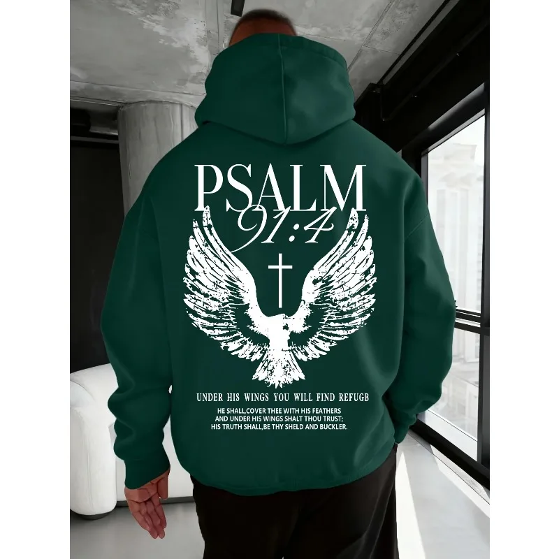Christian Bible "Psalm" 91:4 Print Men Women Hoodie Street Casual Retro Harajuku Trend Fall Winter Pullover Sweatshirt Clothing thumbnail 4