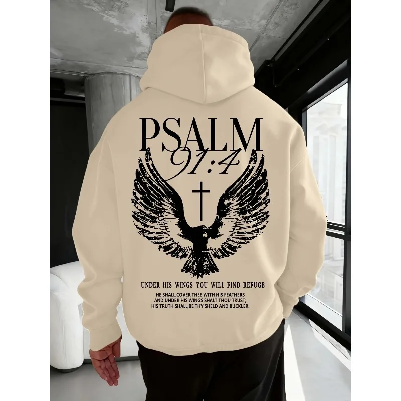 Christian Bible "Psalm" 91:4 Print Men Women Hoodie Street Casual Retro Harajuku Trend Fall Winter Pullover Sweatshirt Clothing thumbnail 3