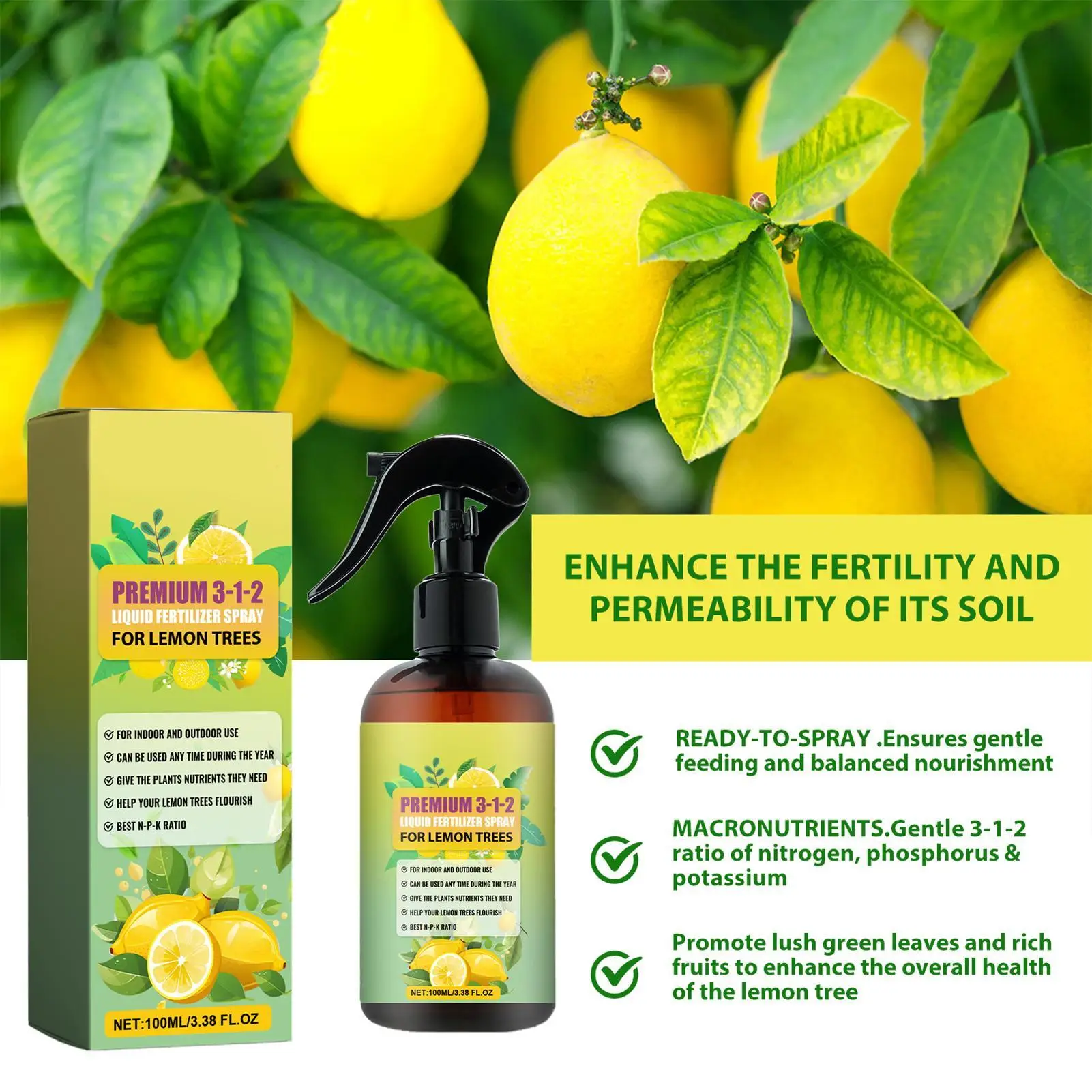 Lemon Tree Fertilizer Vital Health Food Nutrient Gardening Blend Fertilizer Leaf Growth Supplement Plant Liquid Organic Spray thumbnail 3