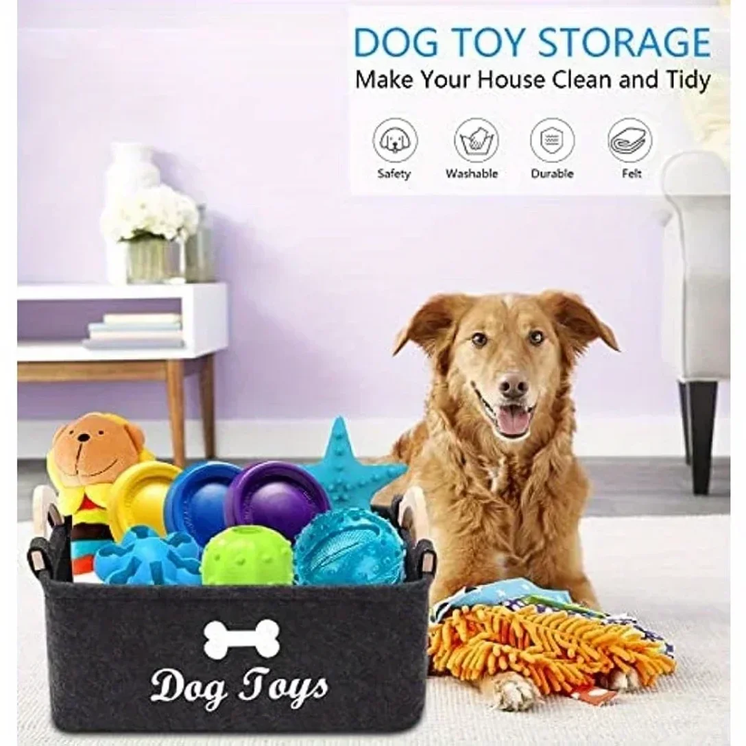 Felt pet toy box, dog toy box, storage basket box - perfect for organizing pets thumbnail 5