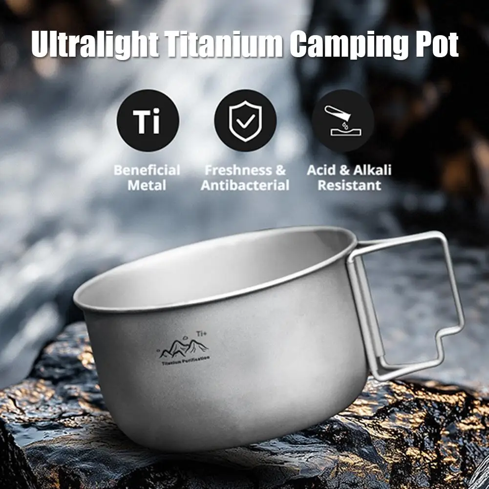 Upgrade Titanium Camping Pot Folding Bail Handle Portable Cookware for Backpacking Hiking Outdoor Cooking Stove Picnic thumbnail 2