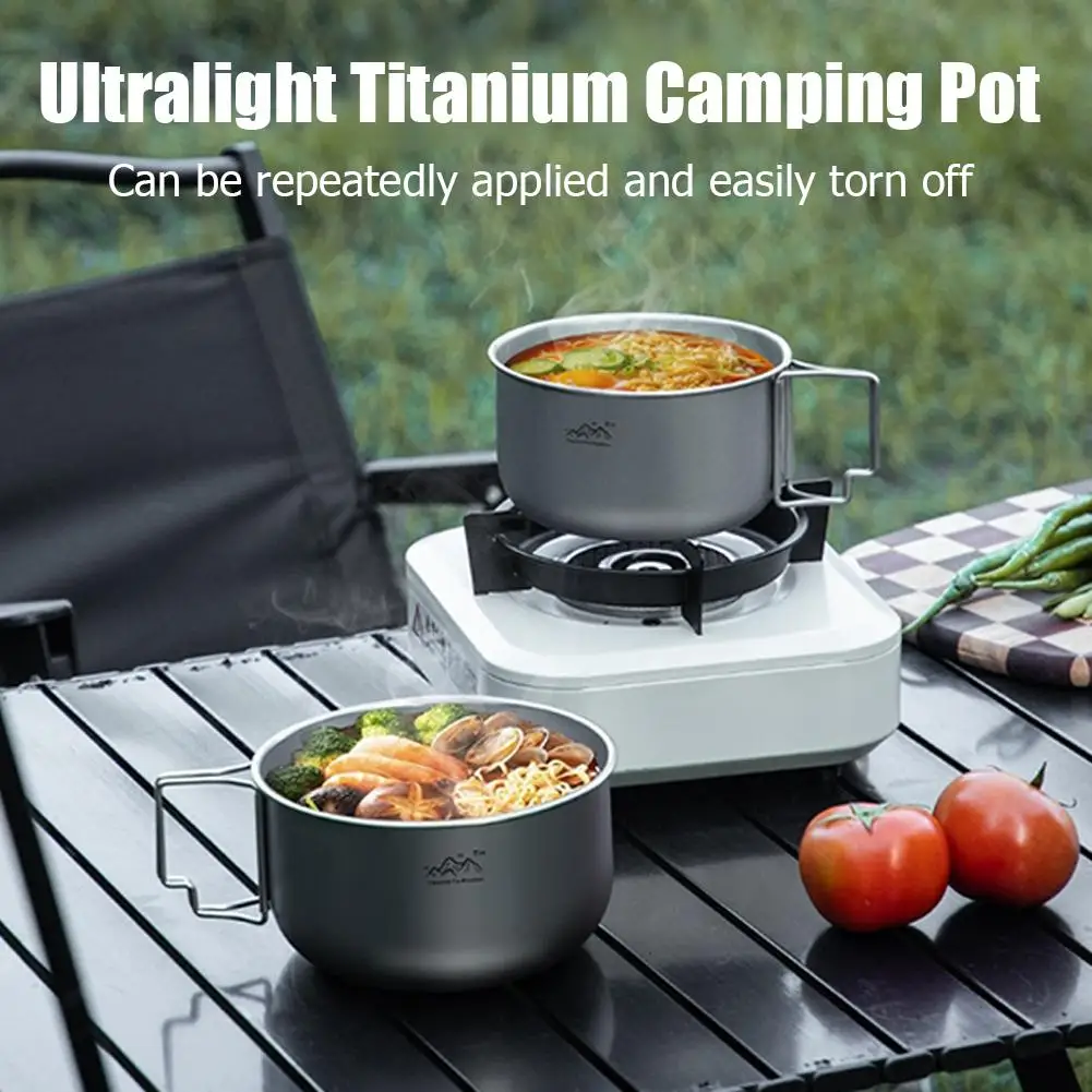 Upgrade Titanium Camping Pot Folding Bail Handle Portable Cookware for Backpacking Hiking Outdoor Cooking Stove Picnic thumbnail 4
