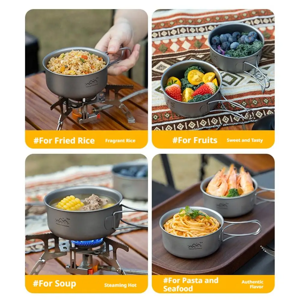 Upgrade Titanium Camping Pot Folding Bail Handle Portable Cookware for Backpacking Hiking Outdoor Cooking Stove Picnic thumbnail 3