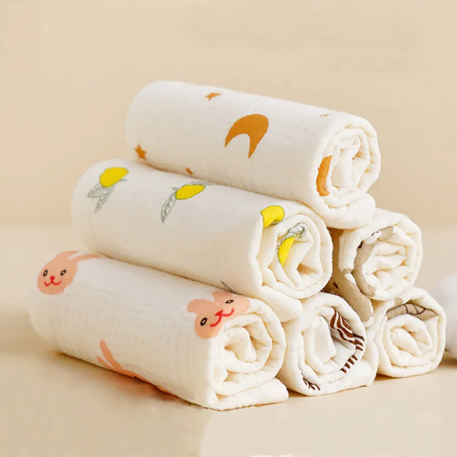 1/4pcs Cotton Baby Towels Newborn Burp Cloth Square Towels Cute Koala Bear Pure Cotton Soft Absorbent Gauze Kids Washcloth thumbnail 2