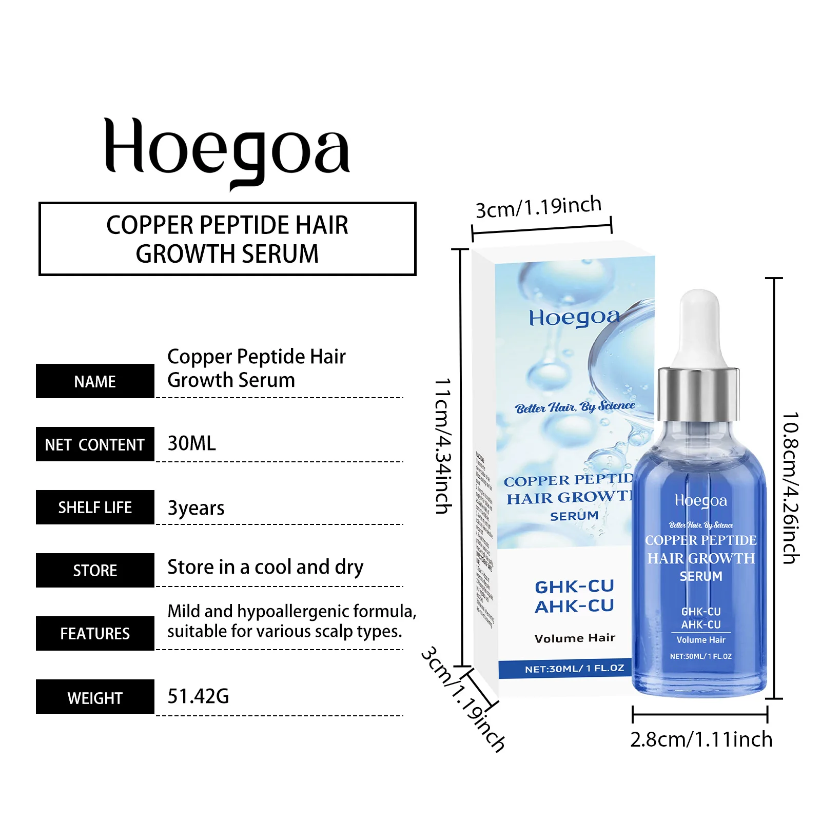 Copper Peptide Hair Serum GHK Cu Hair Growth Activate Follicles Strengthen Roots Thicker Hair Dry Scalp Anti Breakage Daily Care thumbnail 6