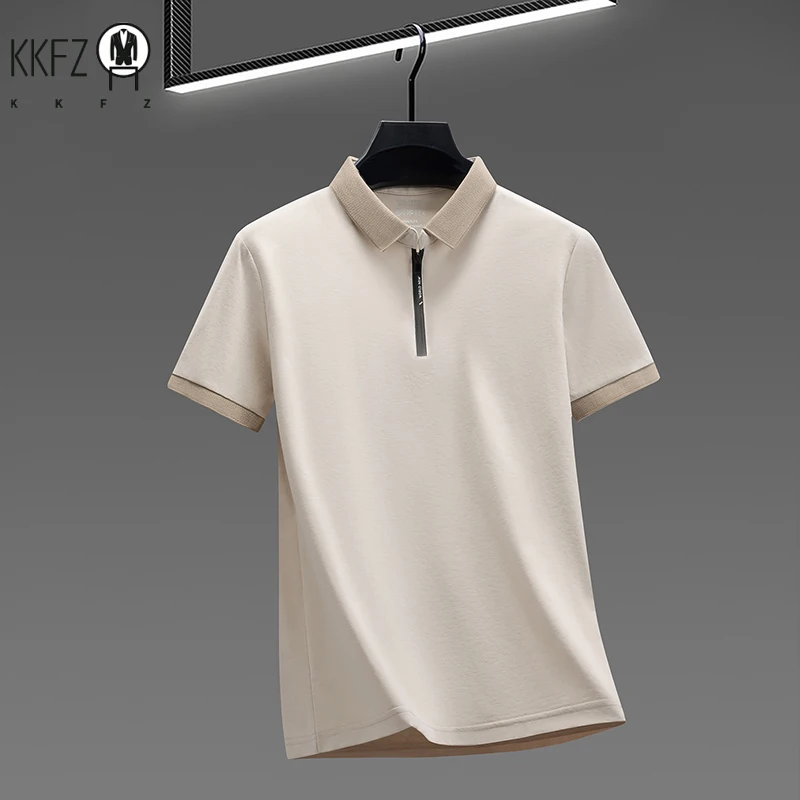 Men's Fashion Casual Half Zip Polo Shirt Cool Breathable Fabric Short Sleeve Business Top thumbnail 2