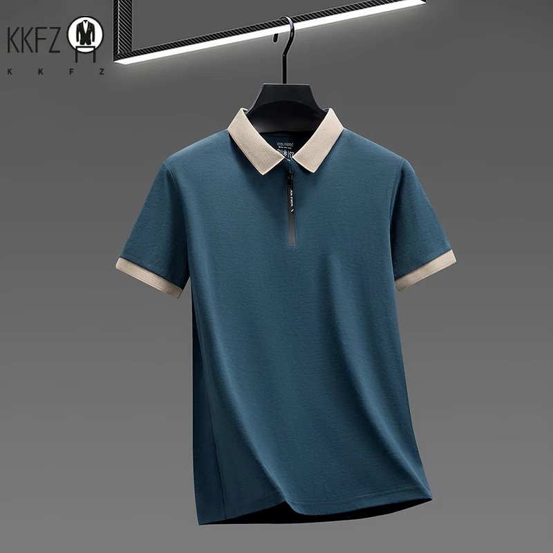 Men's Fashion Casual Half Zip Polo Shirt Cool Breathable Fabric Short Sleeve Business Top thumbnail 4