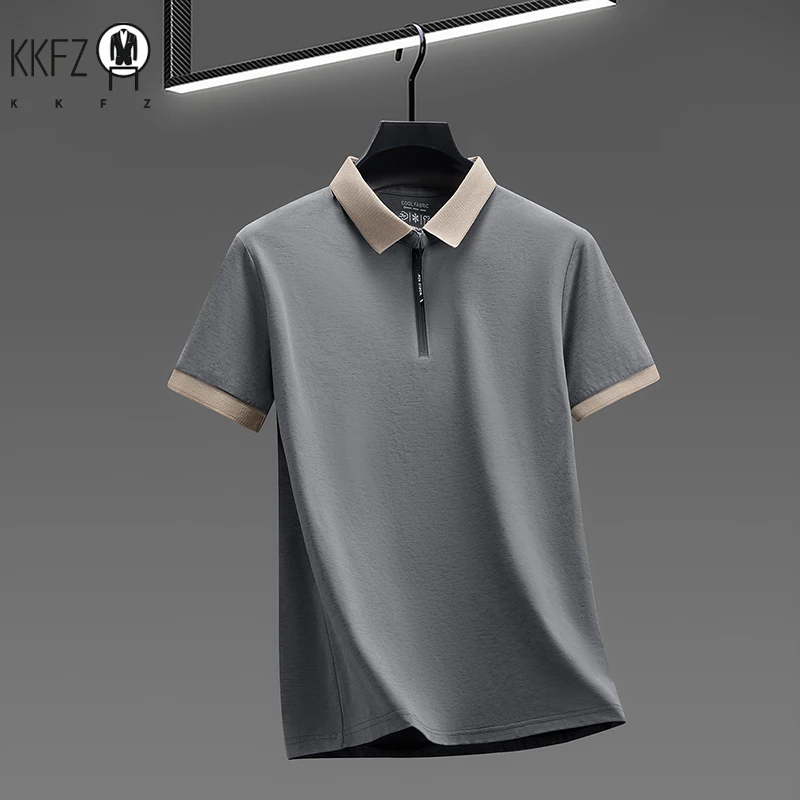 Men's Fashion Casual Half Zip Polo Shirt Cool Breathable Fabric Short Sleeve Business Top