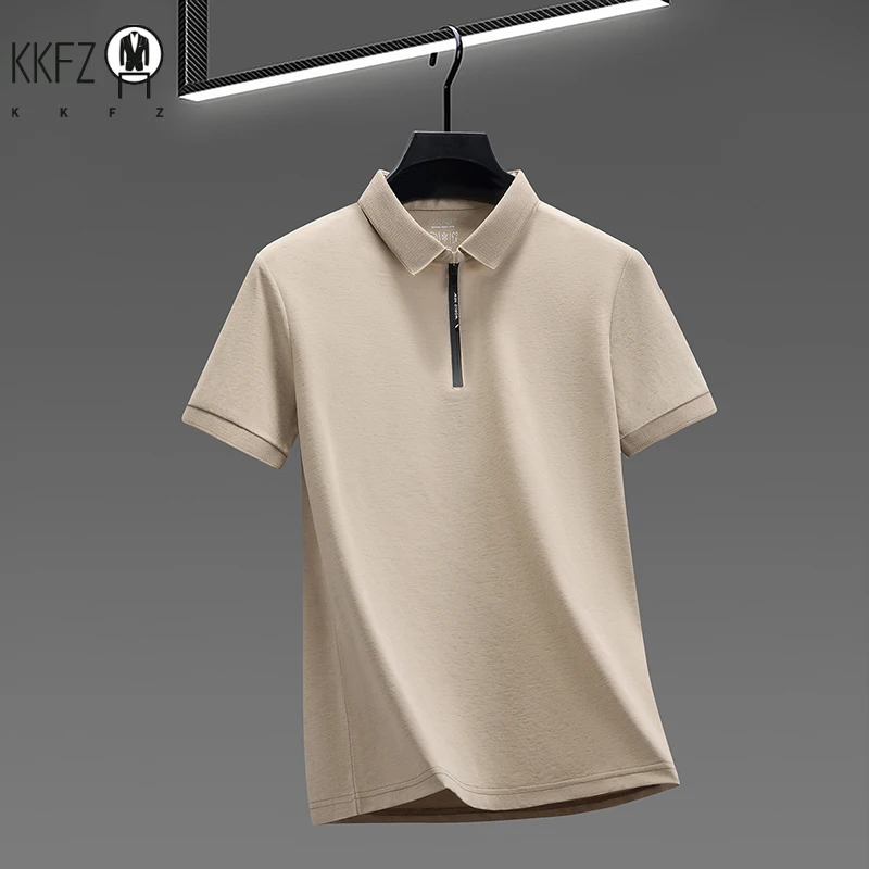 Men's Fashion Casual Half Zip Polo Shirt Cool Breathable Fabric Short Sleeve Business Top thumbnail 5