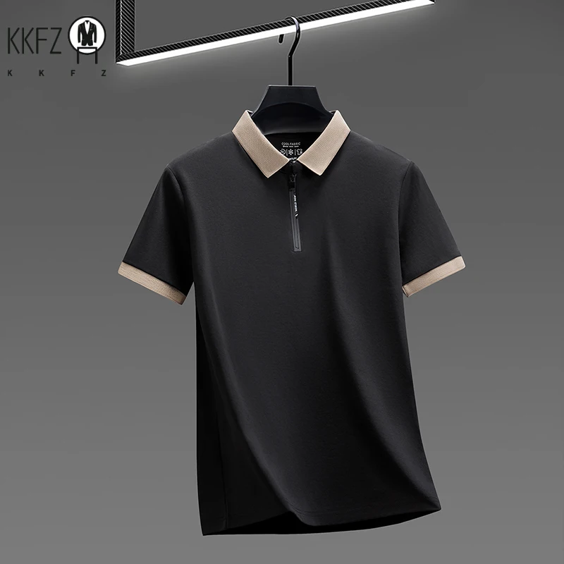 Men's Fashion Casual Half Zip Polo Shirt Cool Breathable Fabric Short Sleeve Business Top thumbnail 3