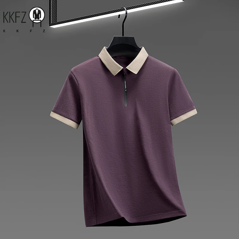 Men's Fashion Casual Half Zip Polo Shirt Cool Breathable Fabric Short Sleeve Business Top thumbnail 6