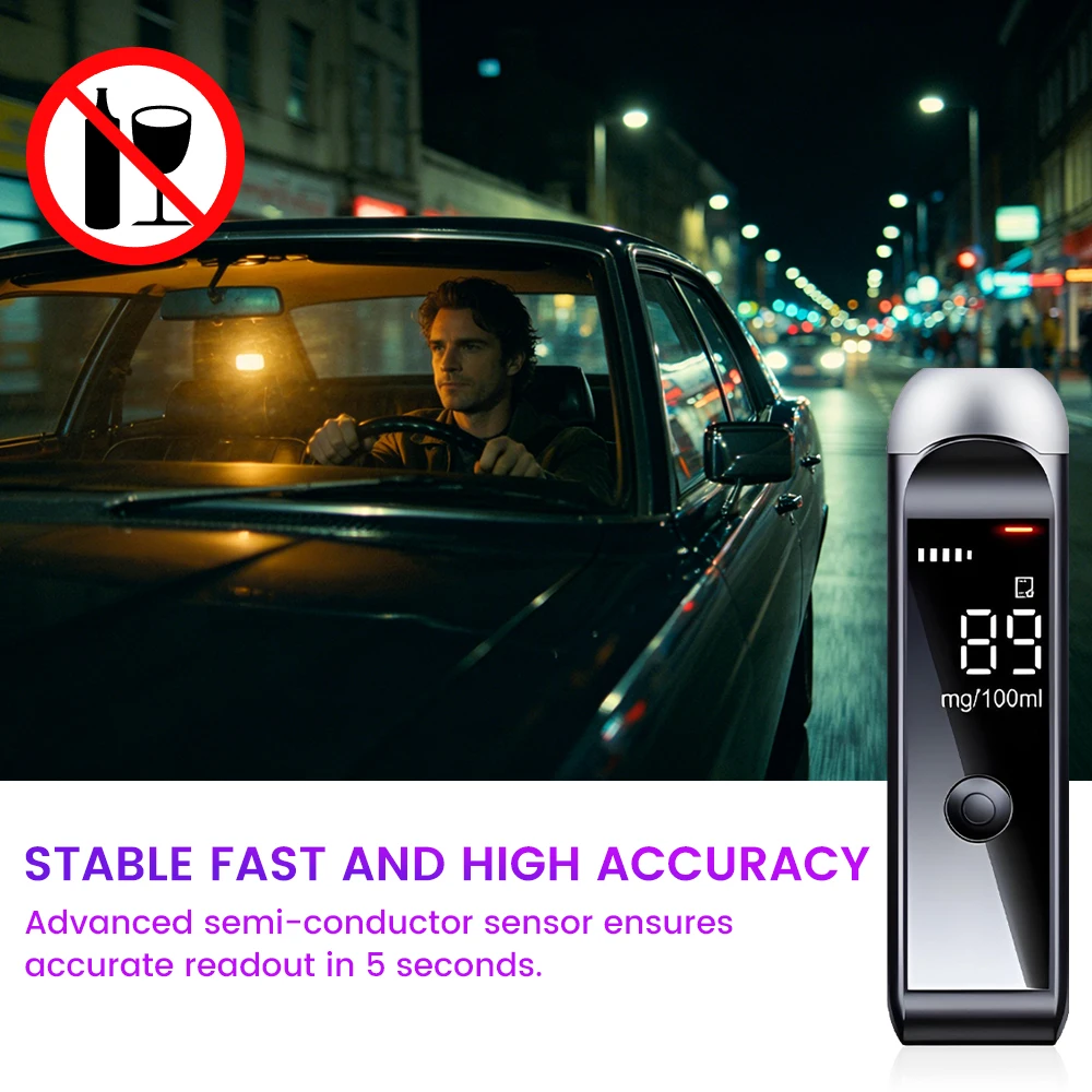 Professional High Accuracy Alcohol Breathalyzer Portable Alcohol Tester Digital Display Home Car Driver Safety Fast Response thumbnail 5