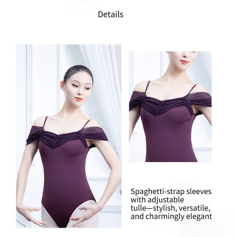 Ballet Leotard with Mesh Sleeves Women's Dance Leotard Off Shoulder Design for Gymnastics Yoga  Ballet Leotards for Women thumbnail 3