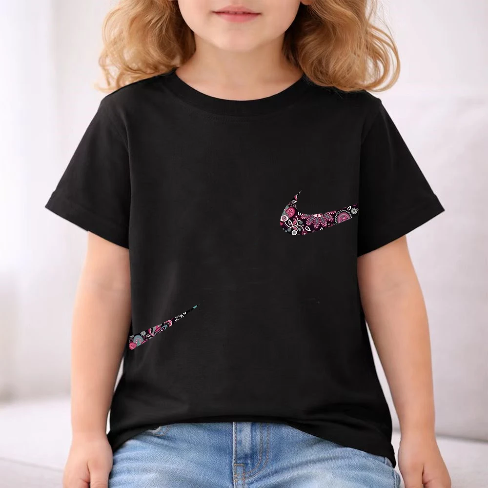 Print black white Short Sleeve Children's T-shirt Set Sports Fashion Boys Girls tops+Shorts Casual Kid new Summer Set thumbnail 5