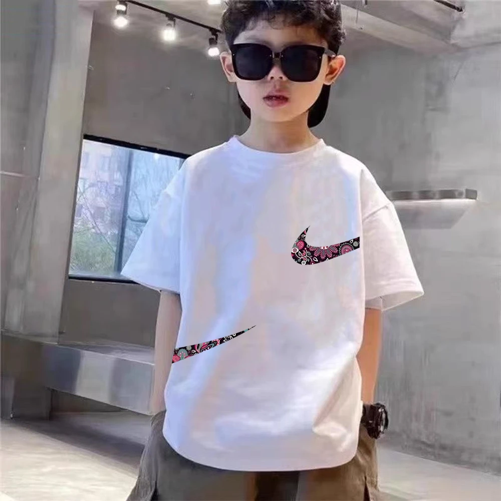 Print black white Short Sleeve Children's T-shirt Set Sports Fashion Boys Girls tops+Shorts Casual Kid new Summer Set thumbnail 3