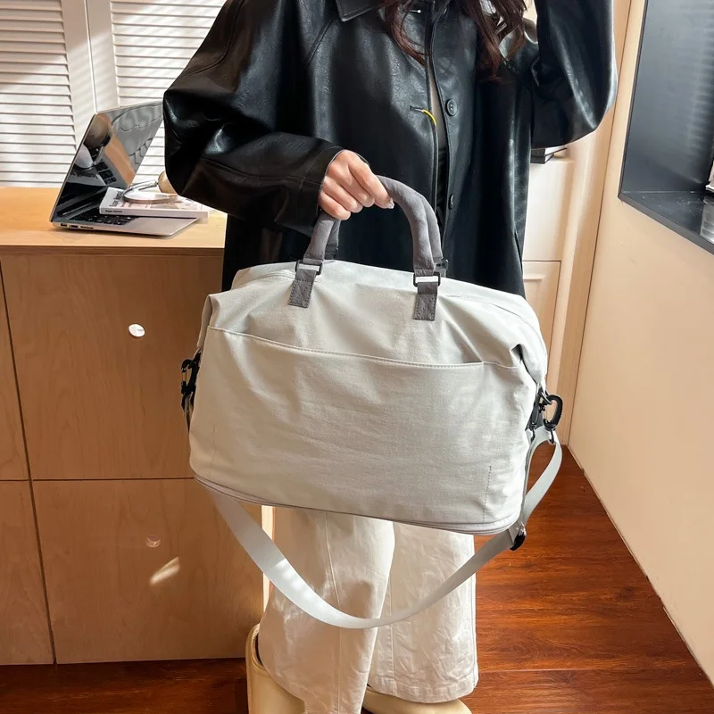 Large Capacity Women's Travel Bag Double Layer Expansion Waterproof Polyester Single Shoulder Bag for Short Business Trips