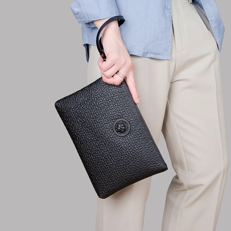 Business Men's Large Capacity Handheld Envelope Bag Waterproof PU Leather Tiger Head Design Elephant Pattern Clutch Bag thumbnail 2