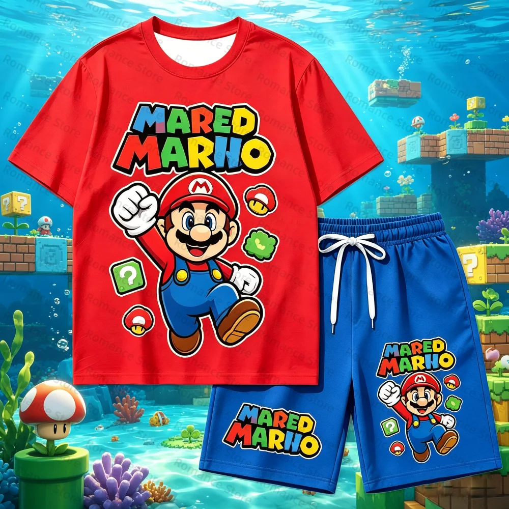 Kids Cartoon T-Shirt And Shorts Set Summer Casual 2Pcs T-shirt and Short Outfit For Boys Girls Red Blue 3D Print  Adult Set