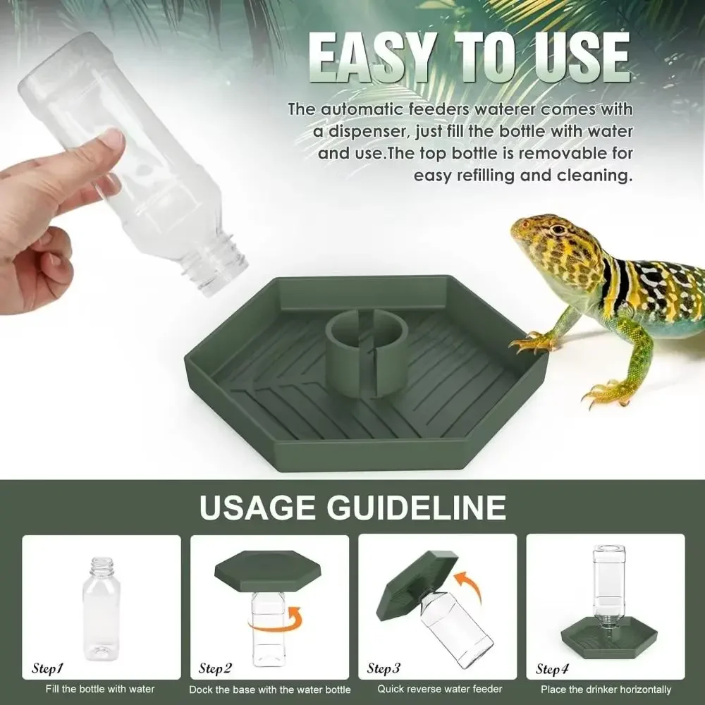 Turtle Food Bowl Anti-slip Reptiles Water Feeder Stable Plastic Automatic Water Dispenser Detachable Turtle Water Bowl Vivarium thumbnail 5