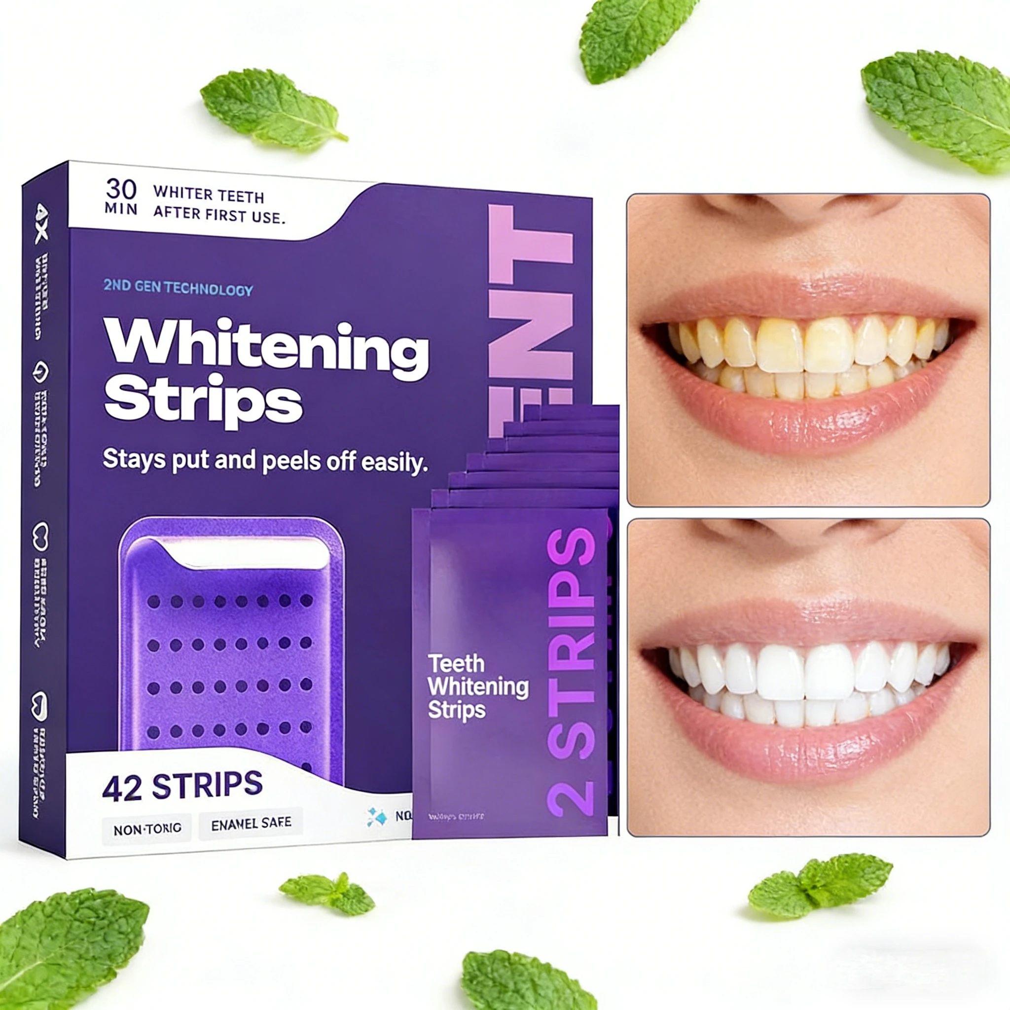 Purple Formula Teeth Whitening Strips Brighten Tooth Remove Plaque Stain Cleaning Oral Hygiene Gentle Oral Care thumbnail 2