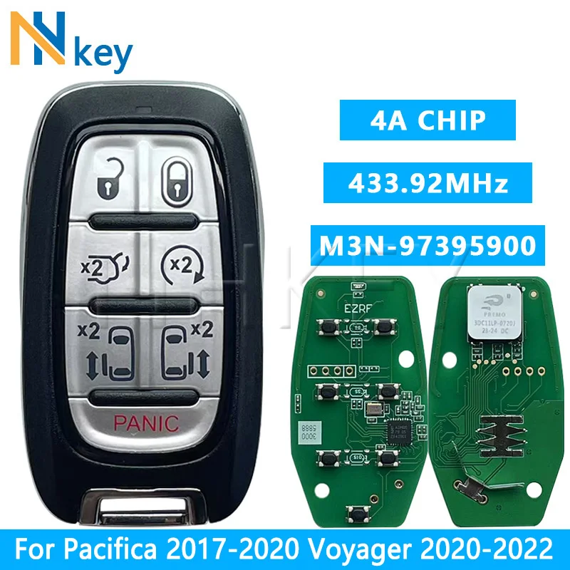 NH KEY FCCID:M3N-97395900 4A Chip 433MHz Car Smart Remote Key For Pacifica 2017-2020 Voyager 2020-2022 3/4/5/6/7 Buttons
