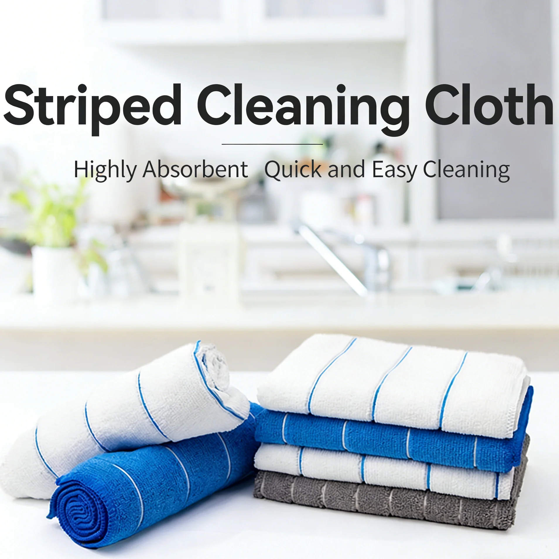 2/4/6/8Pcs Microfiber Cleaning Cloths 40*60cm Stripe Design, Lint-Free & Highly Absorbent Reusable, for Home Kitchen Living Room thumbnail 3