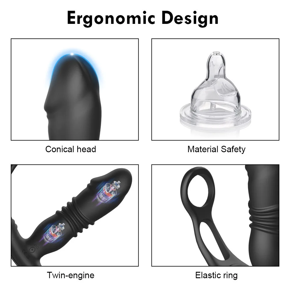 Male Prostate Massage Telescoping Vibrator Anal Butt Plug Vibrator Delay Ejaculation Penis Ring Dildos Sex Toys for Men Gay thumbnail 3
