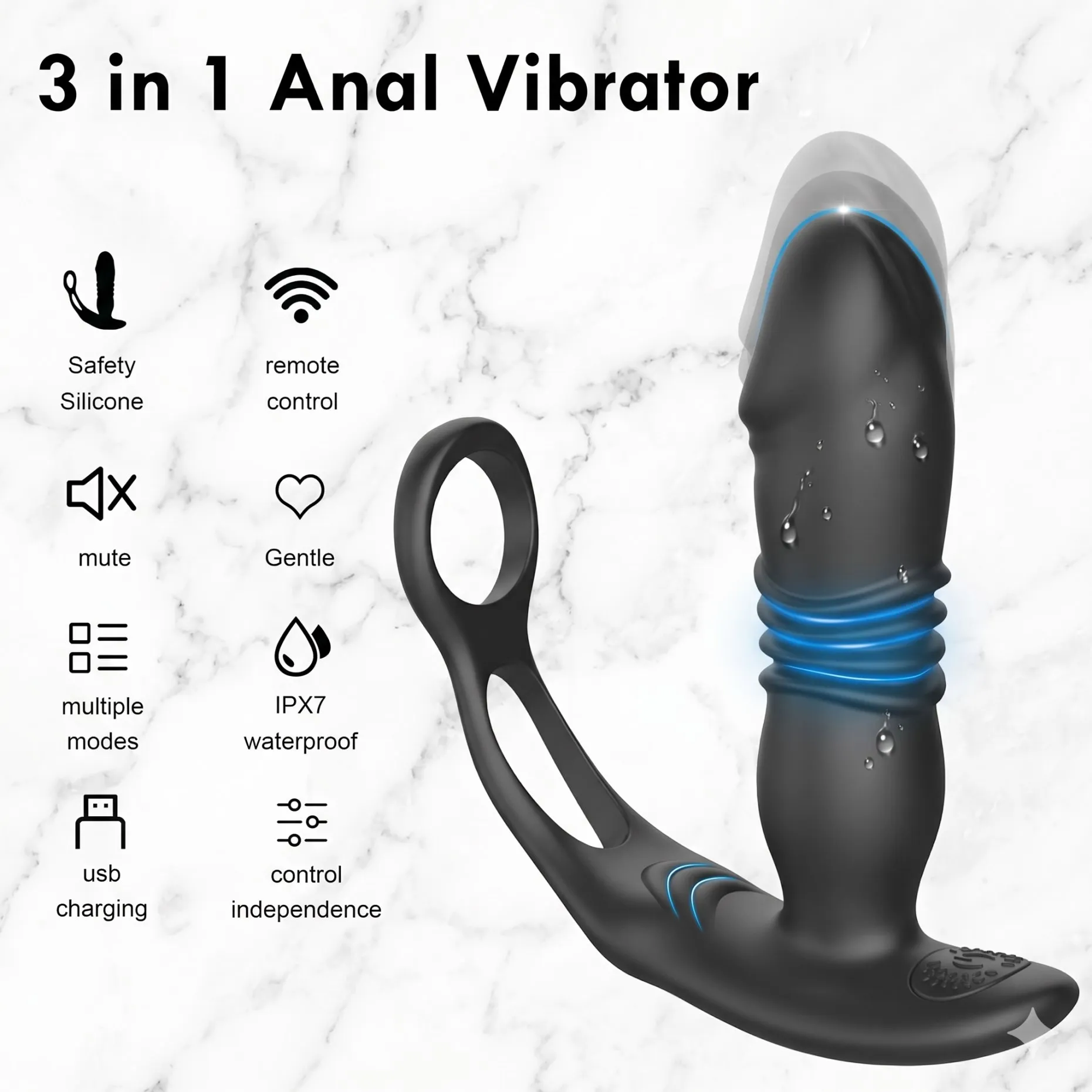 Male Prostate Massage Telescoping Vibrator Anal Butt Plug Vibrator Delay Ejaculation Penis Ring Dildos Sex Toys for Men Gay thumbnail 2