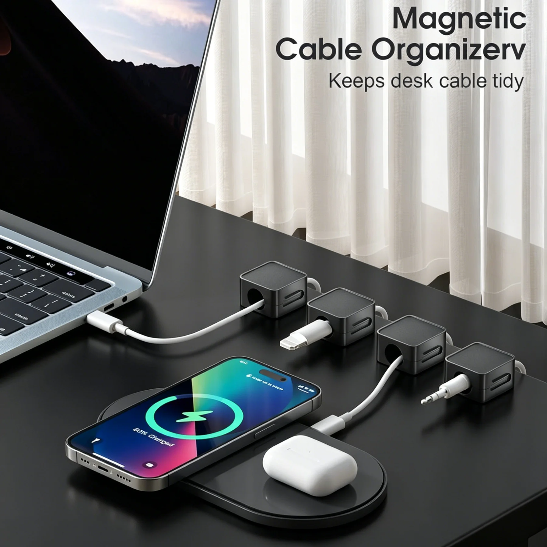 Magnetic Wire Clamp Organizer Cable Staples Desk Cord Holder Adhesive USB Wire Management for Phone Charging Cables thumbnail 2