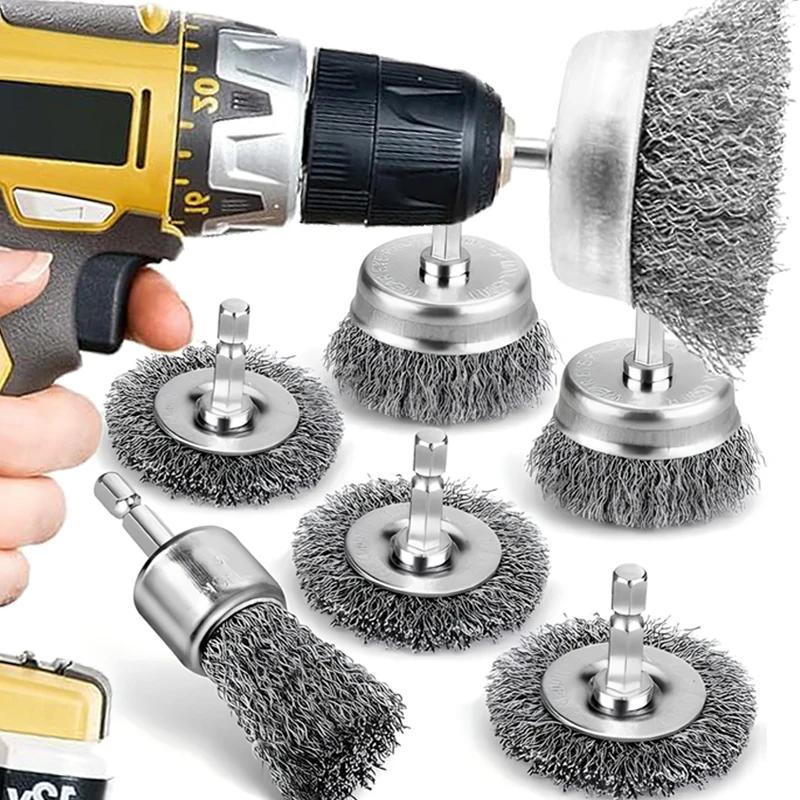 Hex Shank Wire Brush Rust Removal Cleaning Polishing Drill Brushes Coarse Carbon Steel Crimped Wire Wheel for Power Rotary Tools
