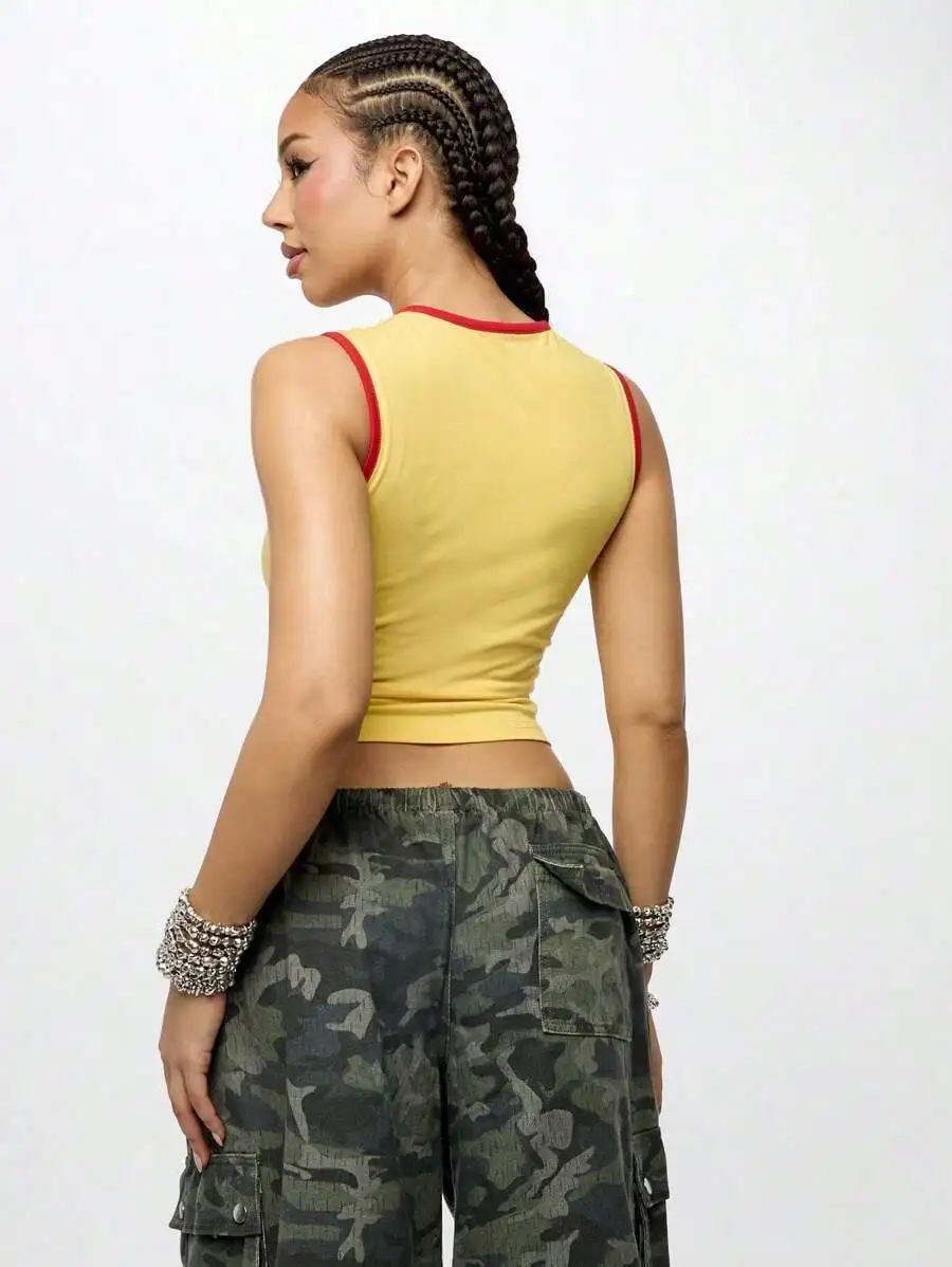 America's Sweetheart Yellow Crop Tank Top - Y2K Streetwear, Sleeveless, Retro Varsity Style thumbnail 6