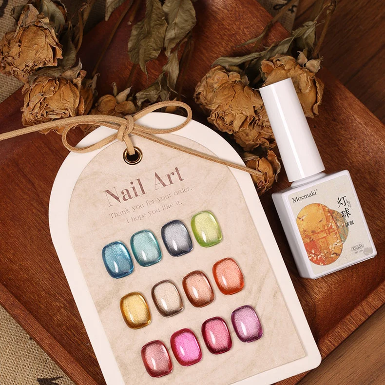 Mocmaki White Moonlight Nail Cat's Eye Gel Magnetic Satin Gel Polish 9-Colors Soak Off Glitter Phototherapy Manicure Varnish