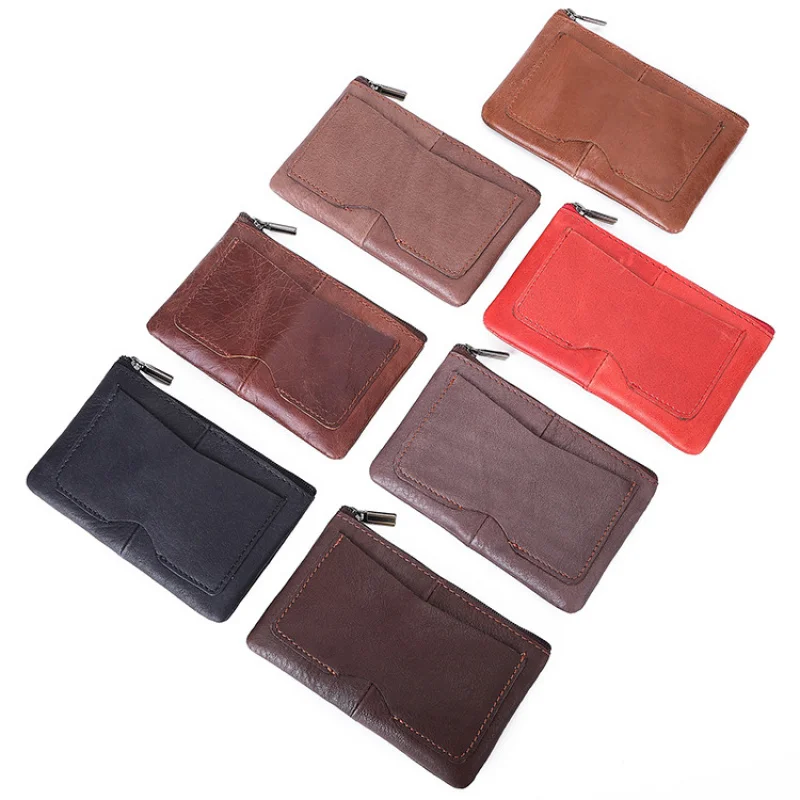 Small Cow Leather Women's And Men's Card Bag Coin Purse Slim Credit Card Holder Key Wallet For Men Women thumbnail 5