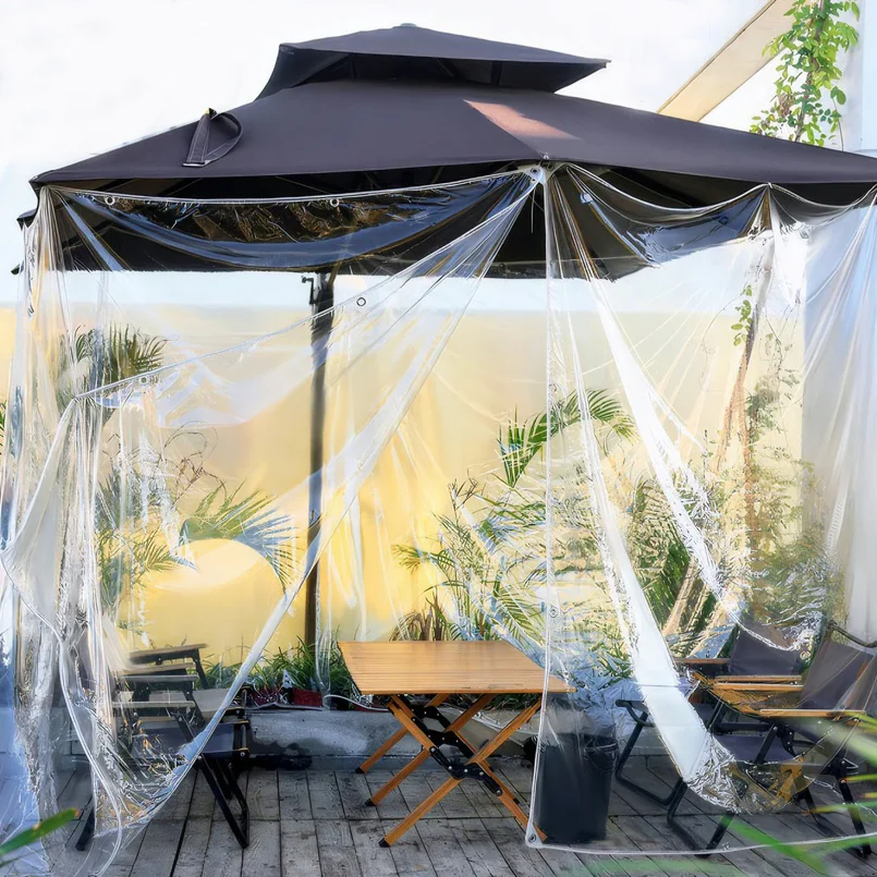 Waterproof Transparent PVC Tarpaulin with Eyelets Weatherproof Durable Canopies Foldable 0.3mm Rain Cover for Garden Furniture thumbnail 3