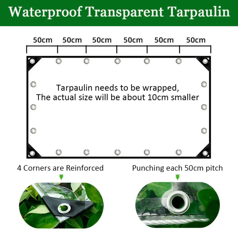 Waterproof Transparent PVC Tarpaulin with Eyelets Weatherproof Durable Canopies Foldable 0.3mm Rain Cover for Garden Furniture thumbnail 5