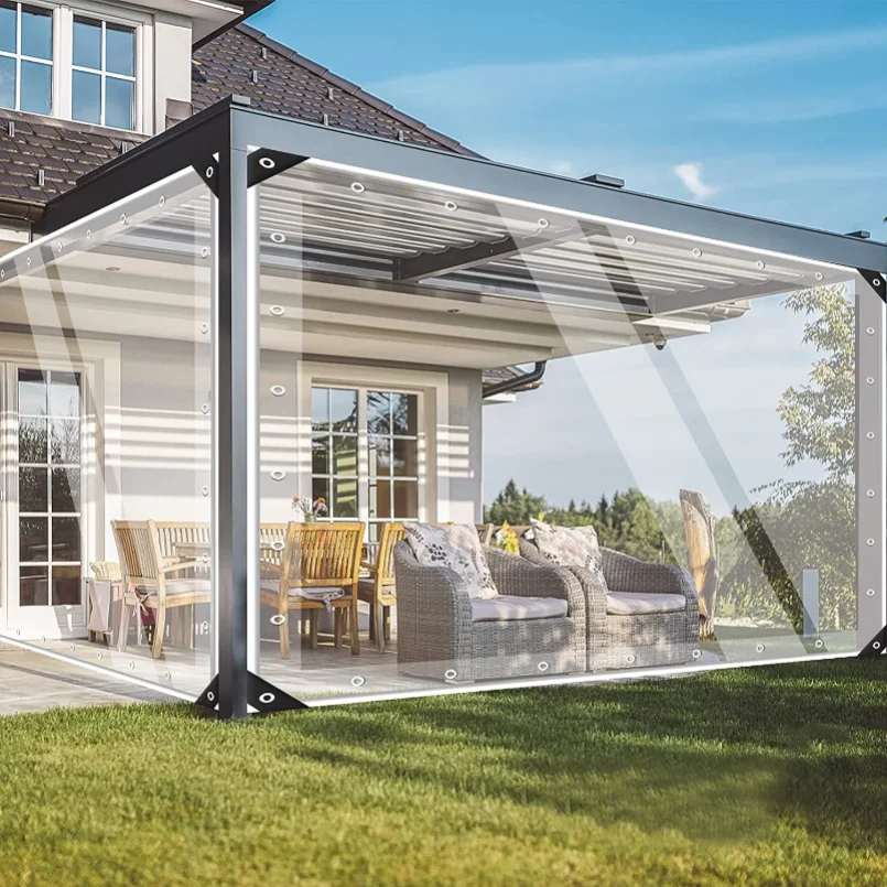 Waterproof Transparent PVC Tarpaulin with Eyelets Weatherproof Durable Canopies Foldable 0.3mm Rain Cover for Garden Furniture thumbnail 2