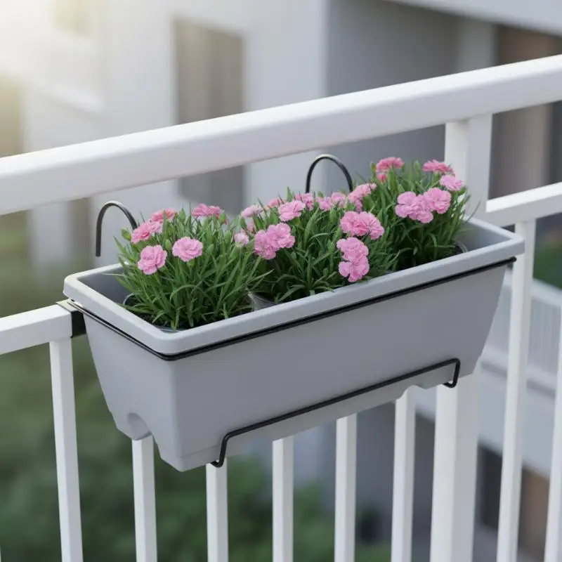Rectangular Vegetable Flower Pot Hanging Rack Adjustable Home Balcony Planter Bracket for Space Saving Gardening thumbnail 4