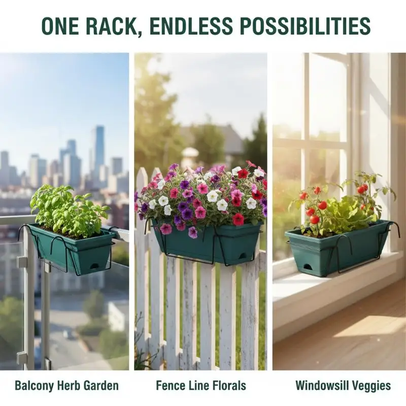 Rectangular Vegetable Flower Pot Hanging Rack Adjustable Home Balcony Planter Bracket for Space Saving Gardening thumbnail 2