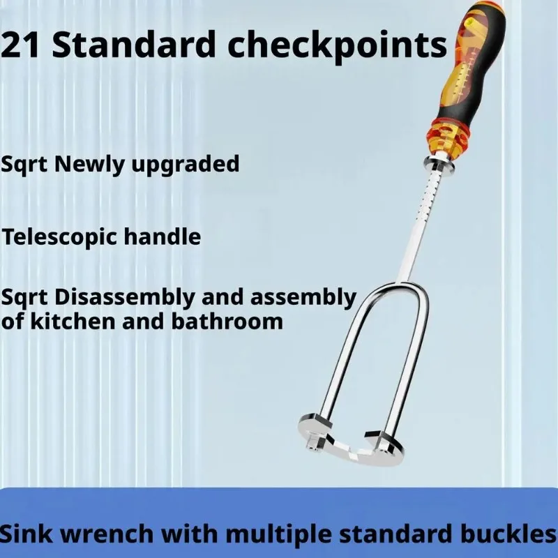 Adjustable Sink Wrench Basin Faucet Installer Tool Plumbing Spanner for Bathroom Kitchen Sink Installation Repair Maintenance thumbnail 3