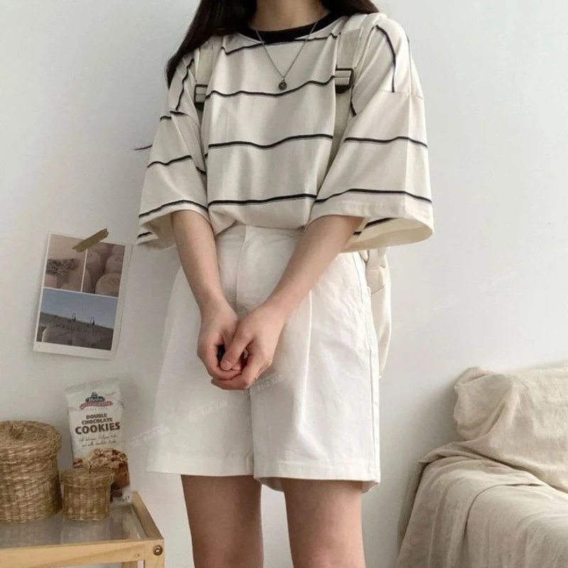 Short Sleeve Striped Contrast Patchwork Loose High Street Tops New Women Clothing All-match Trend T Shirts Fashion Casual Summer thumbnail 3