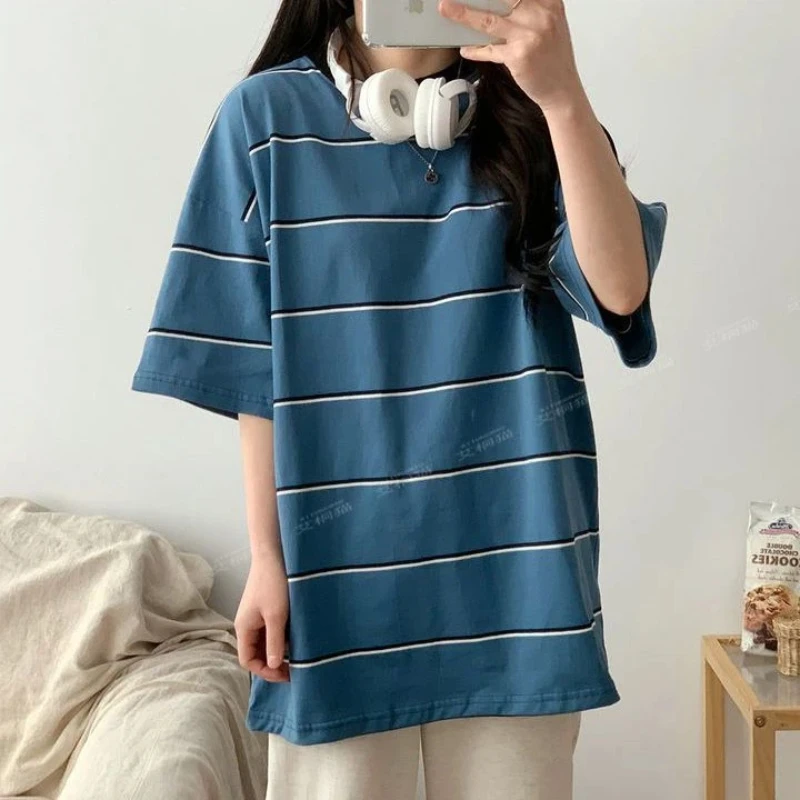 Short Sleeve Striped Contrast Patchwork Loose High Street Tops New Women Clothing All-match Trend T Shirts Fashion Casual Summer thumbnail 4