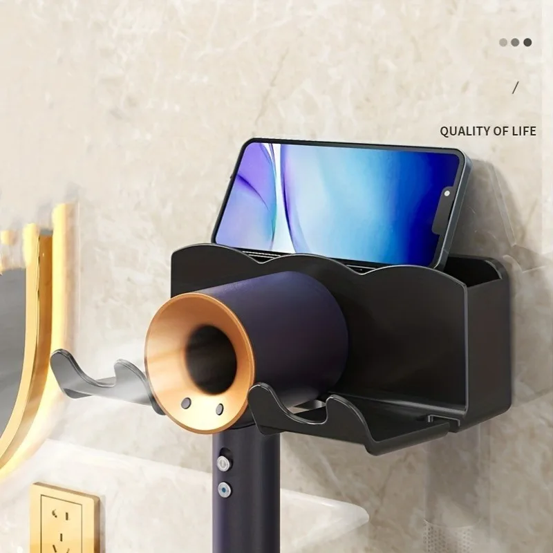 1pc hair dryer storage rack, storage bracket, bathroom multifunctional plastic household non porous storage rack thumbnail 6