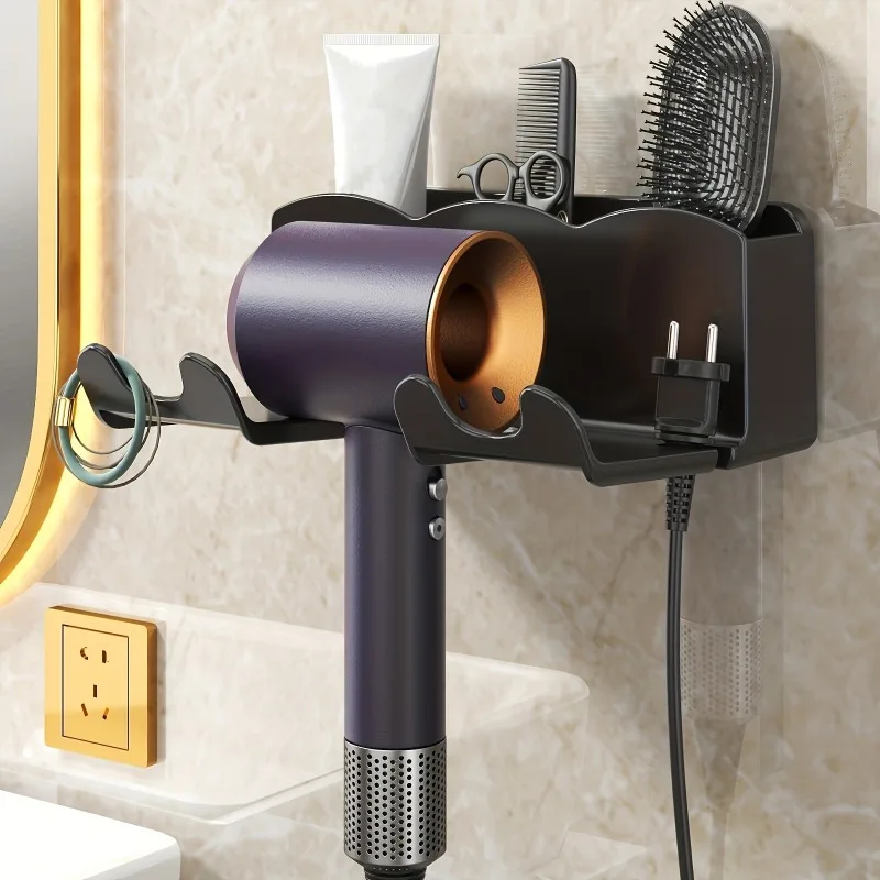 1pc hair dryer storage rack, storage bracket, bathroom multifunctional plastic household non porous storage rack