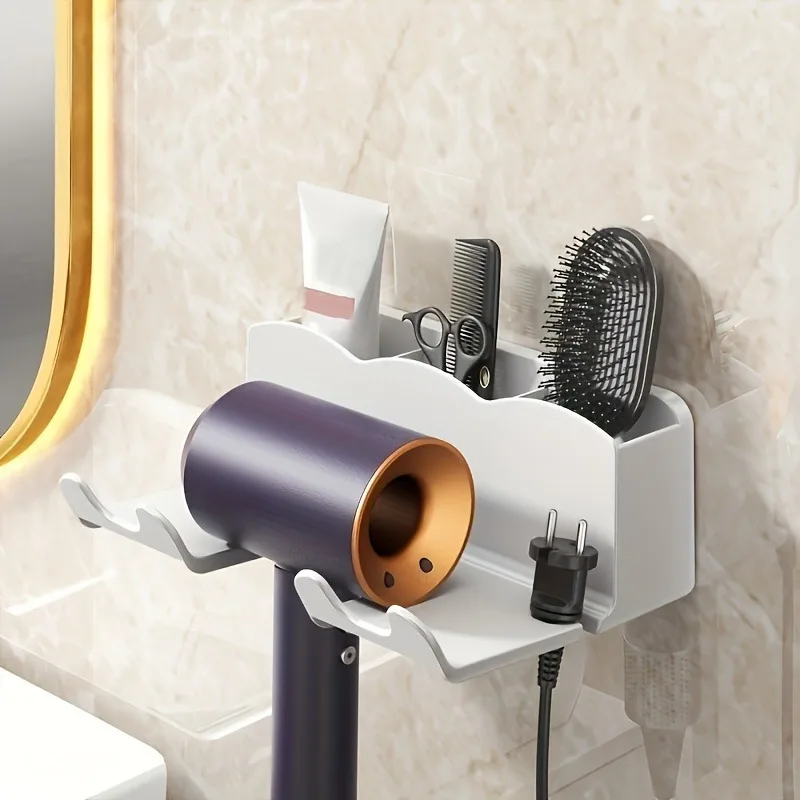 1pc hair dryer storage rack, storage bracket, bathroom multifunctional plastic household non porous storage rack thumbnail 3