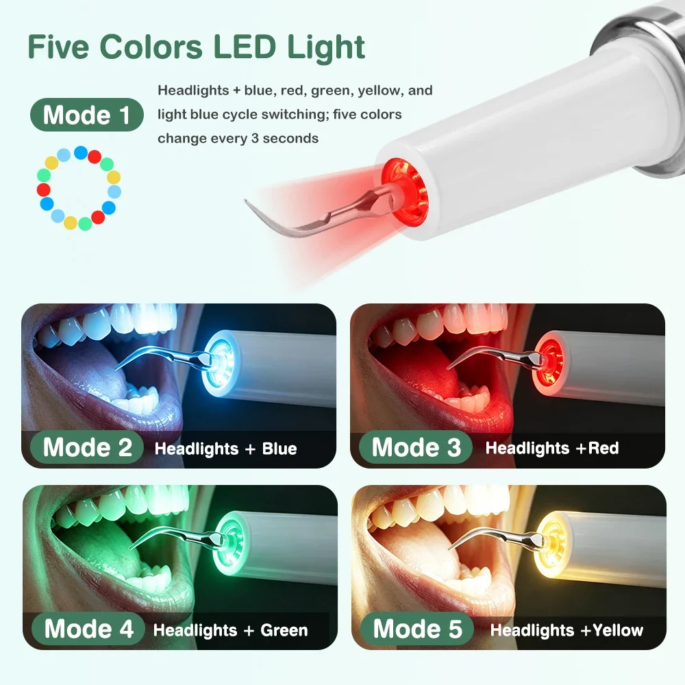 Home Ultrasonic Teeth Cleaner 5 Mode 9-Speed Adjustable 5 Color LED Light Gum Protection 37KHZ Vibration Dental Calculus Remover thumbnail 5