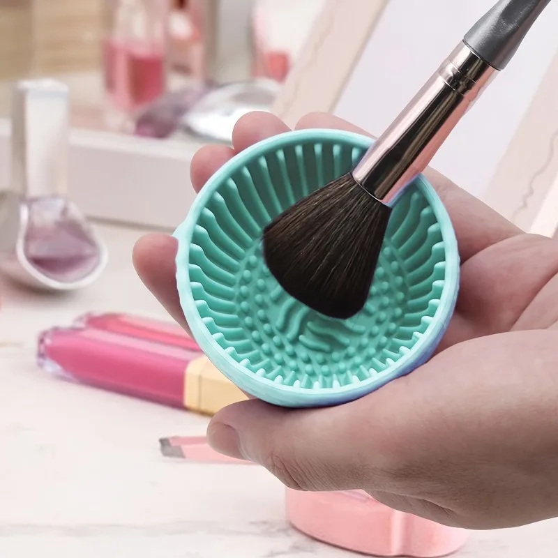 Silicone Makeup Brush Cleaner Bowl,1pcs Unscented Brush Cleaning Mat with Scrubber Pad for Eyebrow, Blush, Facial & Eye Brushes